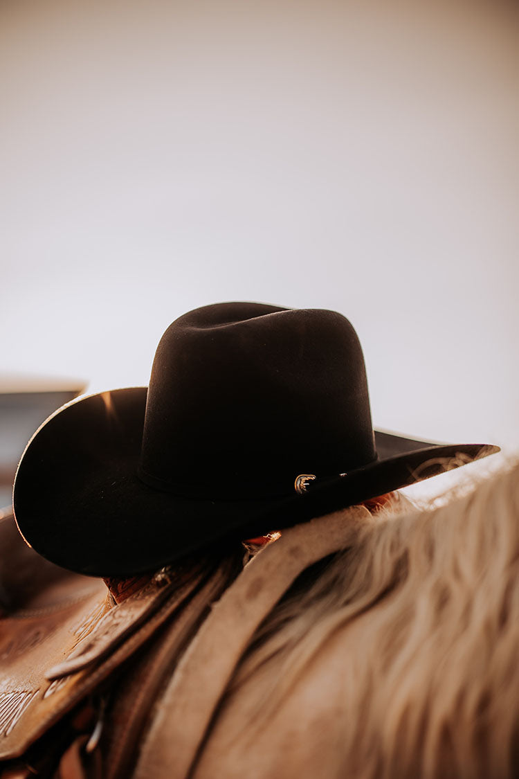 Step into the wild with this Black 6X Felt Seratelli Hat, crafted for those who live the West Desperado spirit. Made with premium 6X felt, it promises durability and a comfortable fit, while its bold black color adds a dash of mystery to your style. Whether you're riding into the sunset or just owning your day, this hat brings classic cowboy charm with a playful twist. Saddle up and wear your adventure!